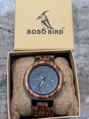 Bobo Bird- Men's Wooden Watch in Brown and Black